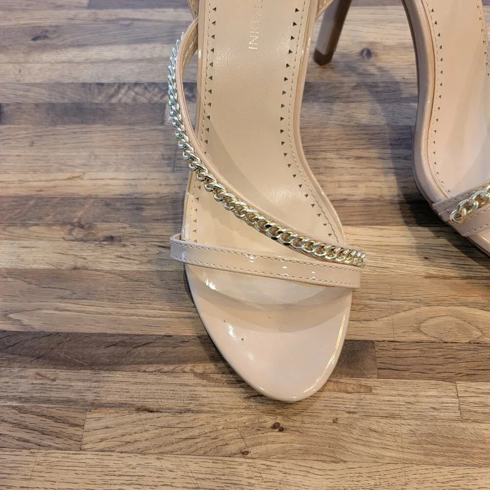 Adrienne Vittadini Chain Detail Faux Patent Leather Ankle Strap Heels